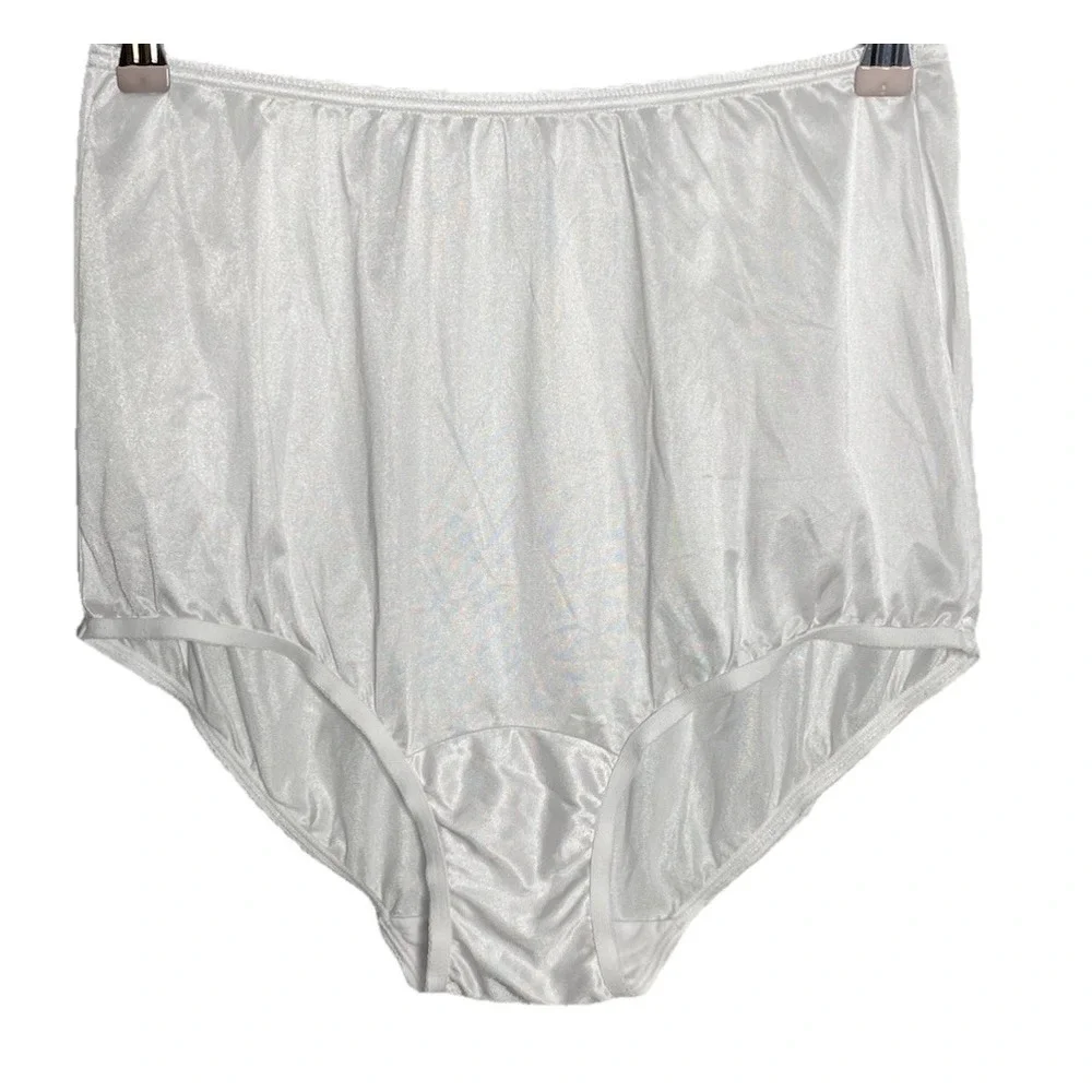 3pc Vintage Lot Vanity Fair Granny Panties White Nylon Satin Sissy‎ Size 8 XL